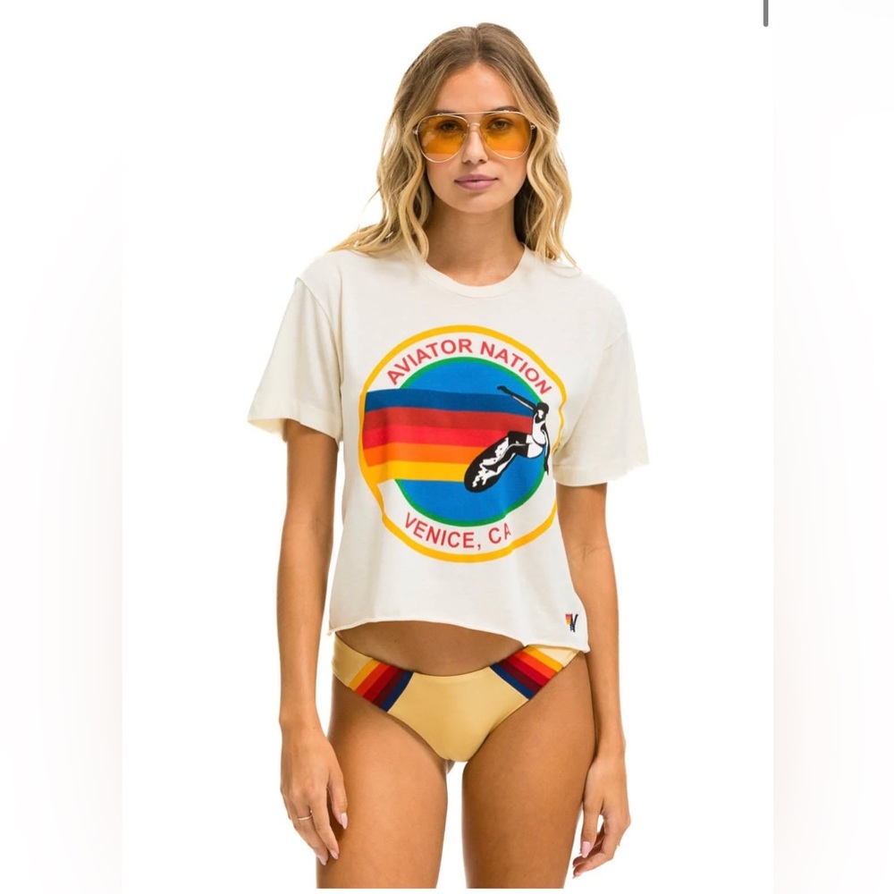 Aviator Nation SIGNATURE BOYFRIEND T-SHIRT VINTAGE WHITE
